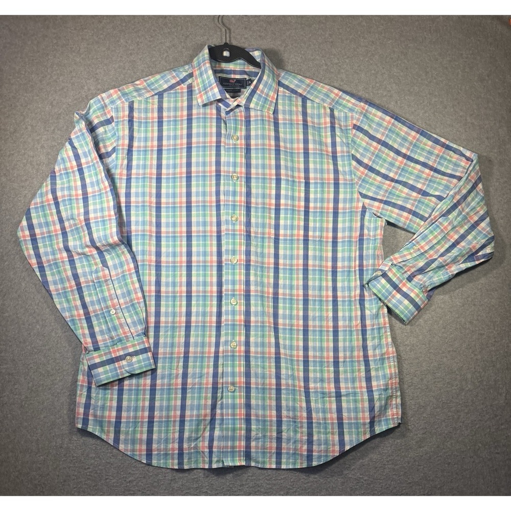 Vineyard Vines Cooper Shirt Size XL Multicolor Plaid Cotton Long Sleeve
